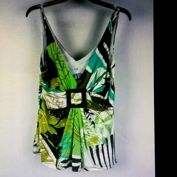 Cache Tops - Cache Green Multicolores sleeveless V neck blouse